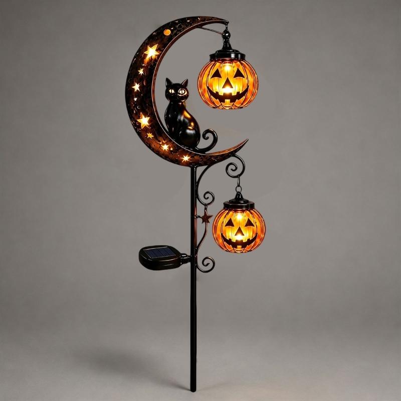 Halloween Yard Stake Light with Sun-Charge Panel, Metal Seasonal Accent for Lawn, Garden Edges, Front Entry Display Use and Outdoor Styling