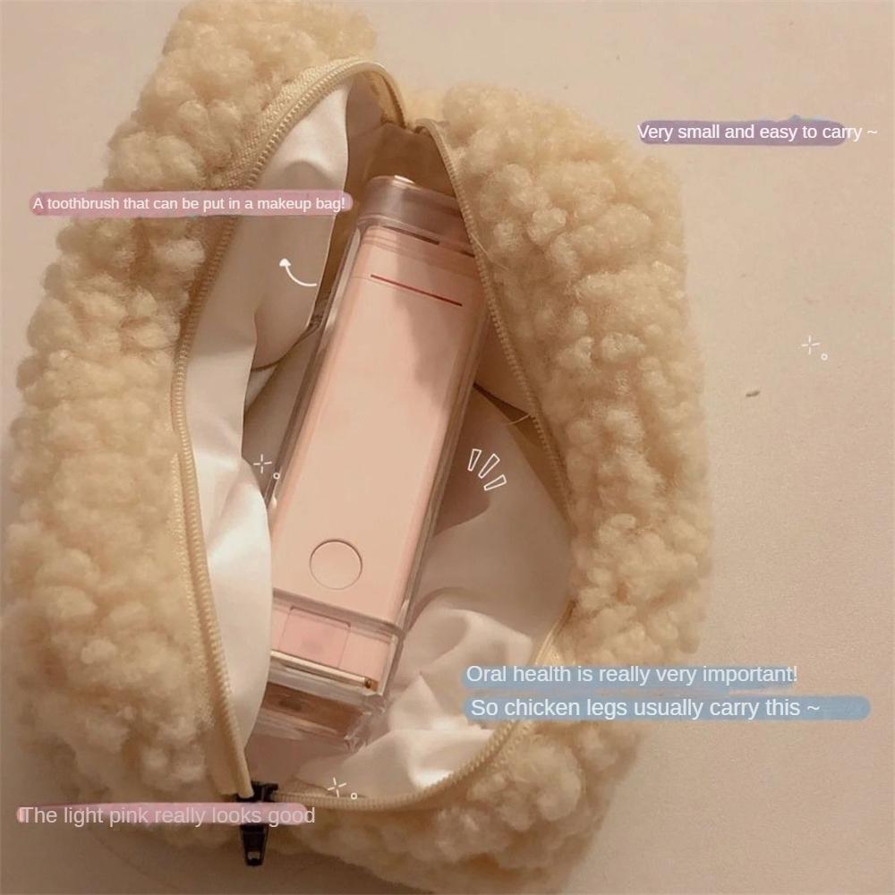 Pencil Case Lamb Hair Cosmetic Bag Plush Storage Cute Stationery Bag Large Capacity Travel Cosmetic Bag Makeup Organizer Storage
