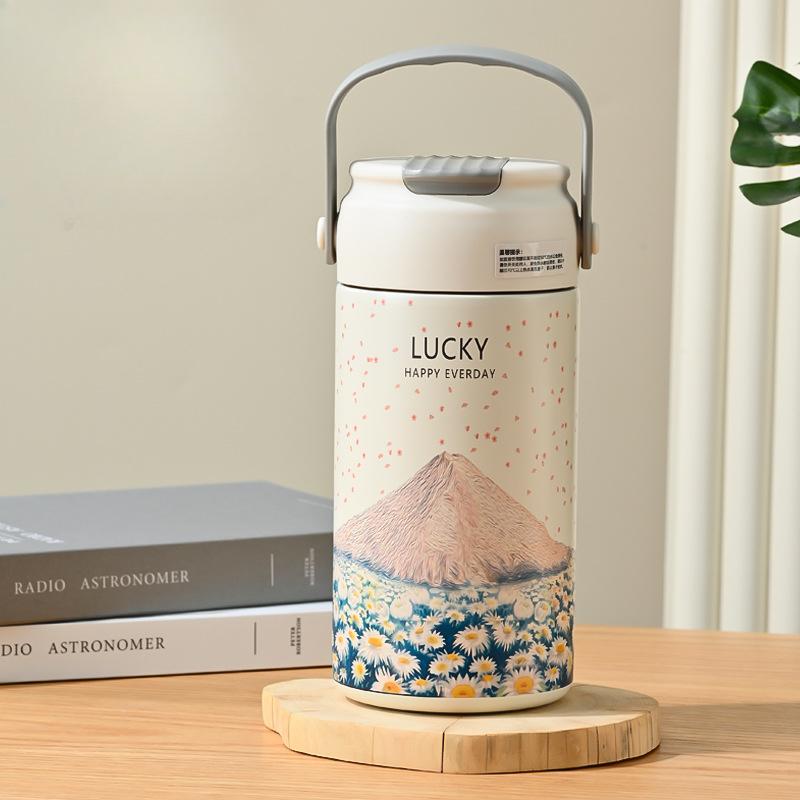 Big Cap Tea Drink Separation Cup Flower Tea Drink Steel Thermos Cup High Appearance Horizontal Double Drink Straw Cup Portable Household Kettle 550ml