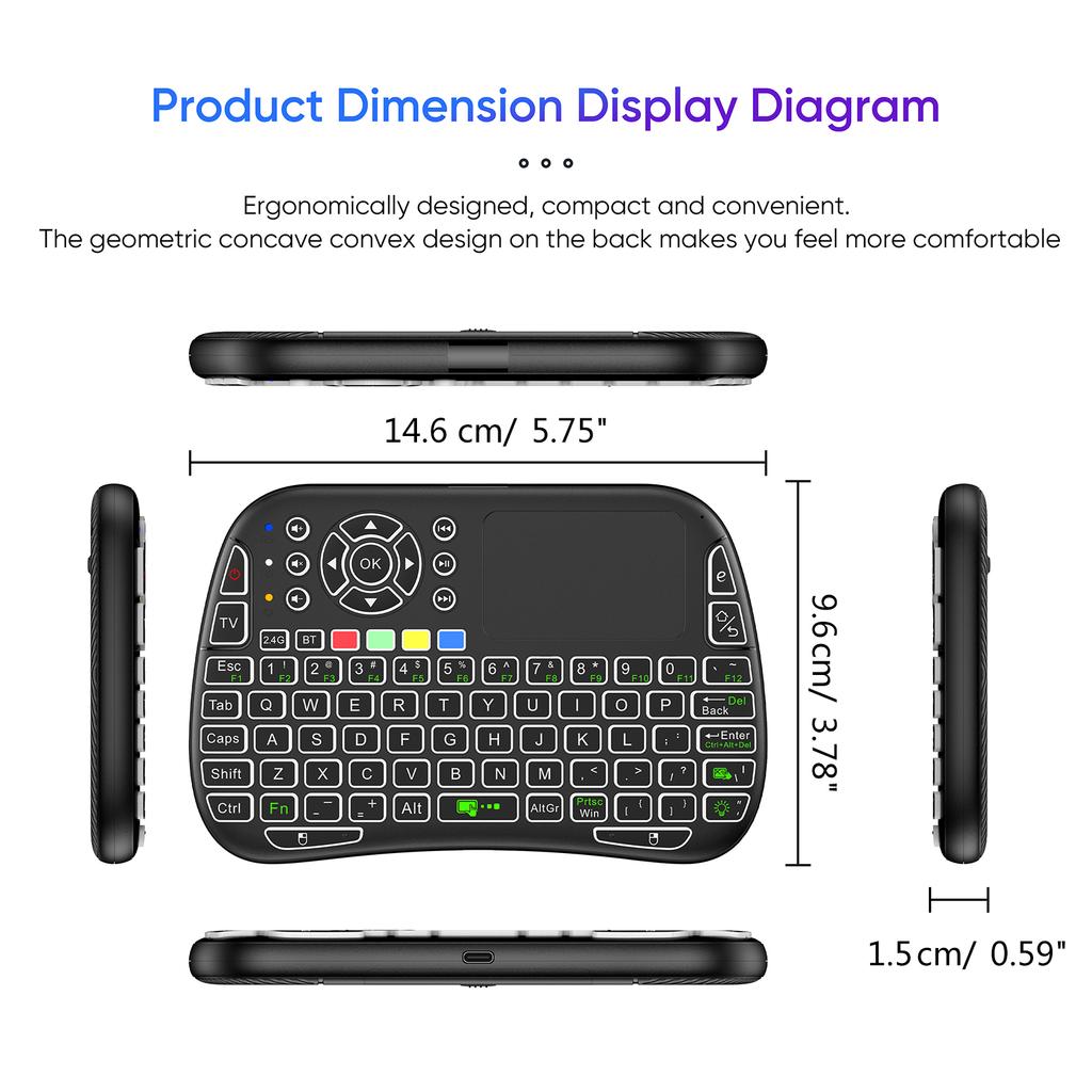 Backlit M9 Mini Ergonomic Wireless Keyboard with Touchpad Fly Air Mouse Combo with Multi-Media Control Handheld Keyboard