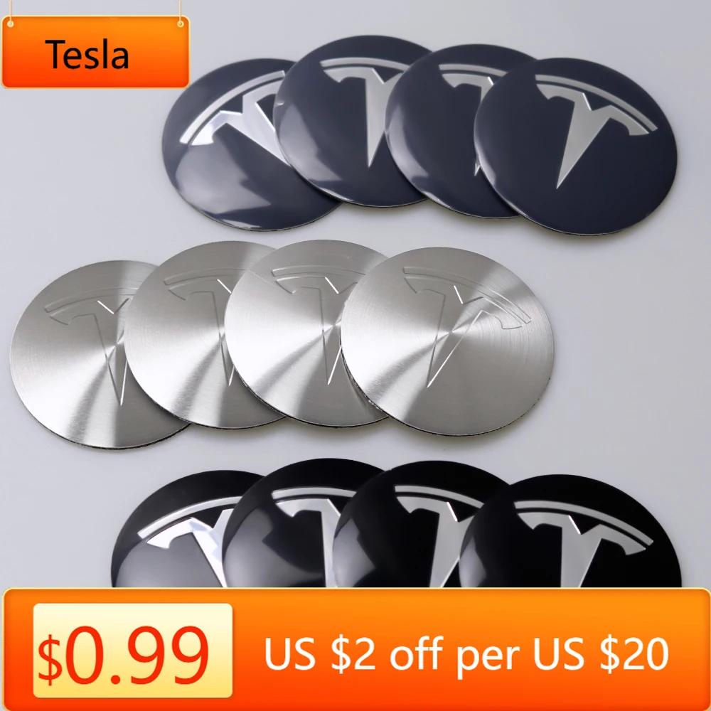 Car Sticker Tesla 4pcs 56mm Car Wheel Center Hub Caps Emblem Hubcap Badge Sticker Replacement Decoration For Tesla Model 3 Model