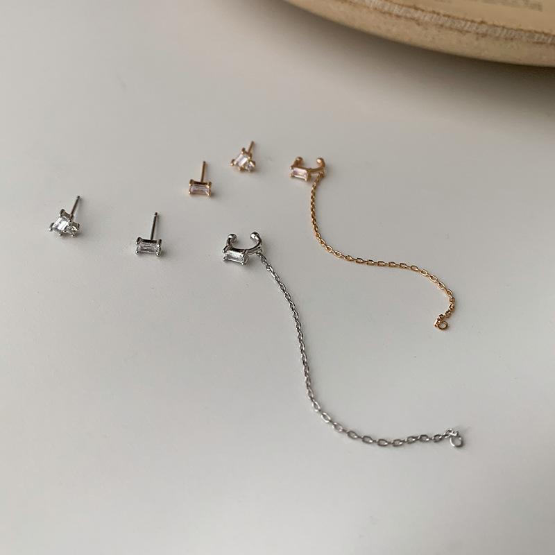 ins personalized and creative integrated ear bone ear clips femininity versatile geometric chain asymmetrical earrings