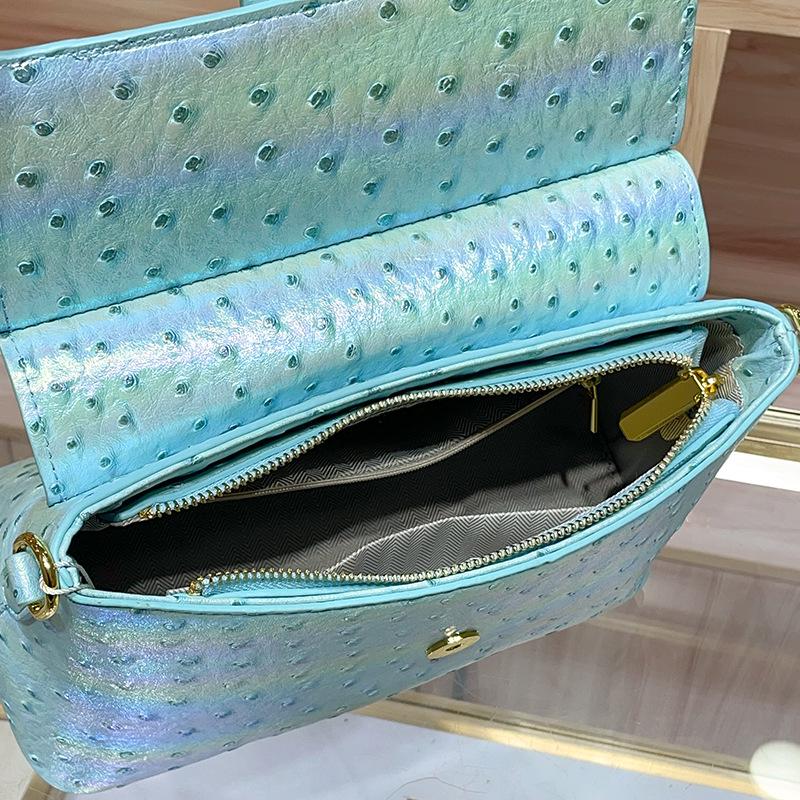 High-End 2025 Damen Crossbody-Tasche aus echtem Leder mit Strass-Straußenmuster