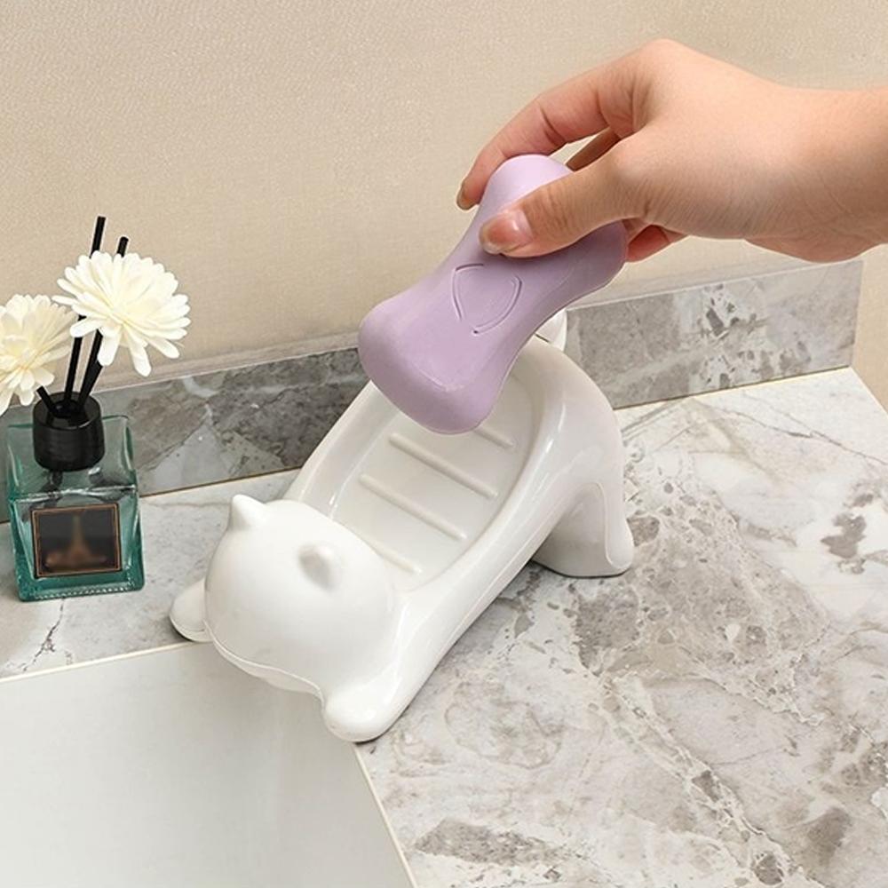 Cute Cat Shape Soap Tray Self-draining Soap Rack Creative Rack For Shower Bathroom Kitchen Tub Sink Tray For Home Bathroom