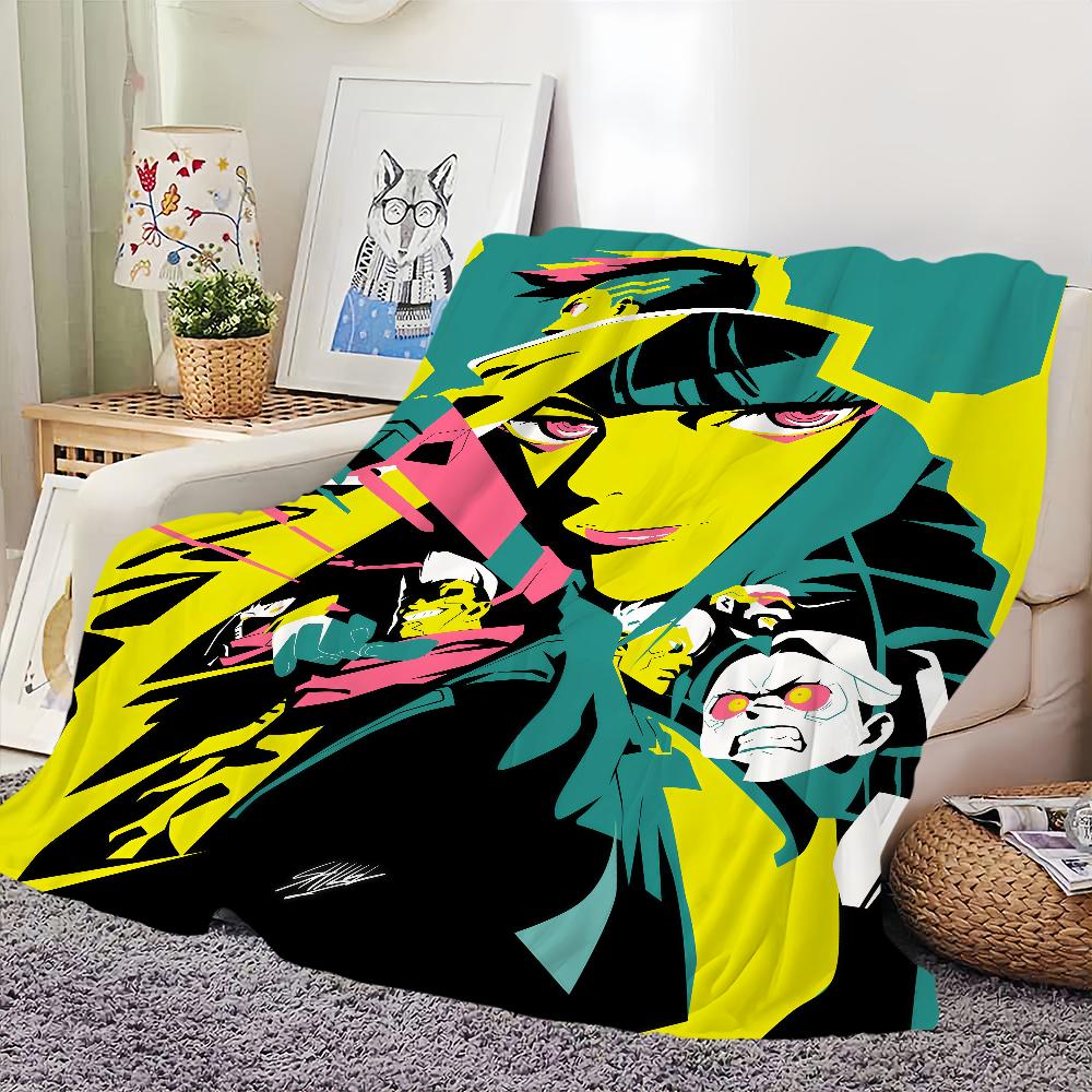 cartoon Flannel warm comfort C-Cyberpunk soft plush blanket for sofa living E-Edgerunners room office anime bedroom travel gift