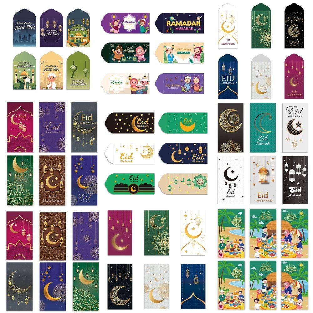 6Pcs Thickened Eid Mubarak Cash Envelopes Paper Ramadan Decoration for Family Gathering