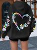 Herz Hundepfote Aufdruck Hoodies Damen Lässig Mode Alleskönner Kapuzenpullover Fleece Warm Neue Pullover Harajuku Trend Kapuzenpullover