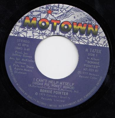 7inch Record BONNIE POINTER - I Can't Help Myself (Sugar Pie, Hon M1478X Motown 1979 Canada Dance & Electronica Used