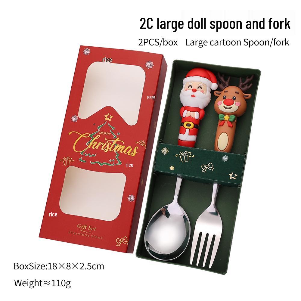 Large Christmas Plush Spoon & Fork Set - Santa Claus & Tree Design