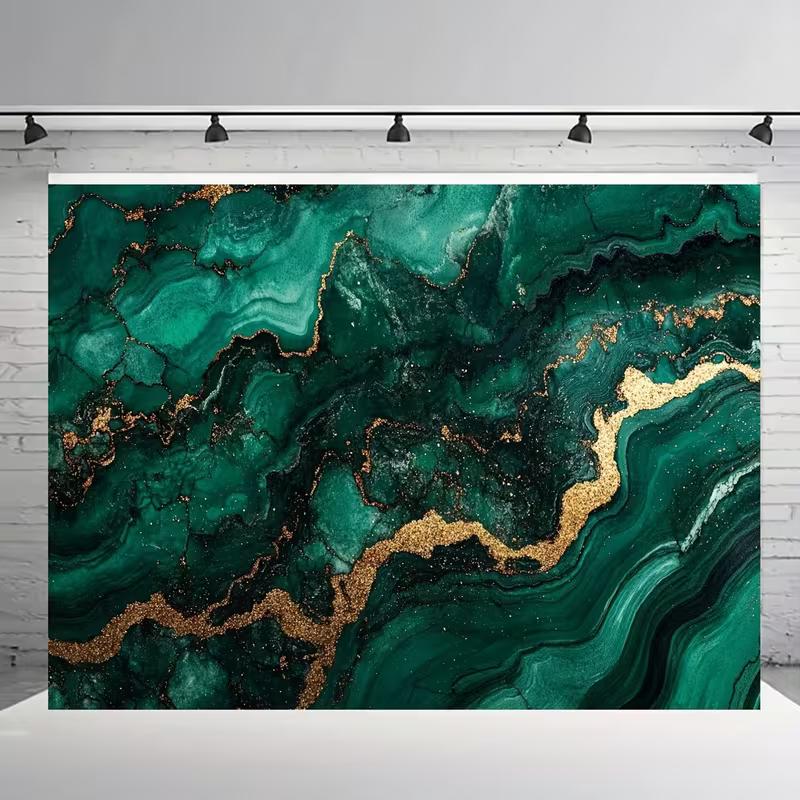 2D Emerald Green Marble with Gold Veins Backdrop Party Photo Background Cloth