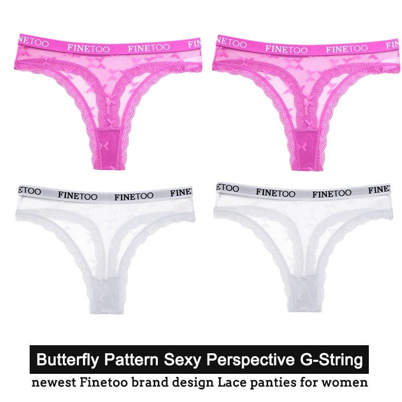 FINETOO 4 ცალი/კომპლექტი სექსუალური მაქმანებიანი ქალის ტრუსები G-String საცვლების ინტიმური თეთრეული ქალის ტრუსი პეპელა ყვავილოვანი ტრუსებისთვის