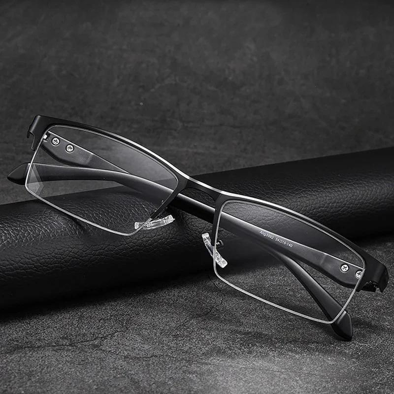 New Unisex Square Half Frame Anti-Blue Light Myopia Glasses Fashionable Business Men'S Ultra Clear Business Glasses 0 To -6.0
