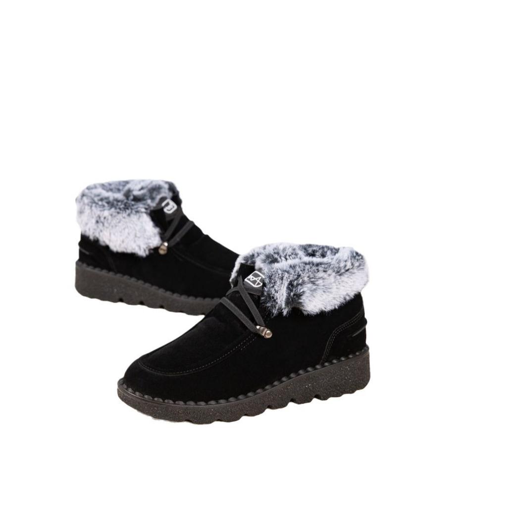 Warme Winter-Plateau-Schneestiefel für Damen, rutschfeste Stiefeletten aus Wildlederimitat mit Kunstfellfutter, bequeme Schnürstiefeletten für Damen