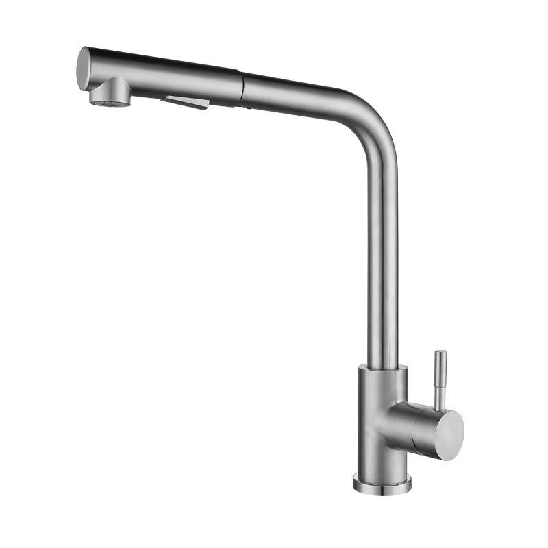 Rotatable Kitchen Faucet: Hot/Cold, 304 Stainless Steel, Pull-Out Retractable