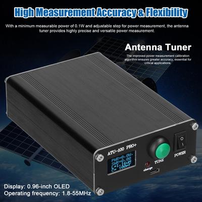 ATU-100 Pro+ 1.8-55Mhz Assembled Automatic Antenna Tuner 1.8-55Mhz Portable 0.96-inch OLED Display Automatic Tuner