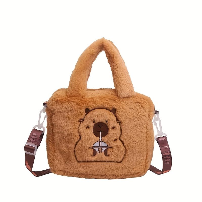 

1 шт. Сумка через плечо Капибара, Маленькая квадратная плюшевая косметичка, Кошелек для мобильного телефона и монет, Чехол для ключей коричневый