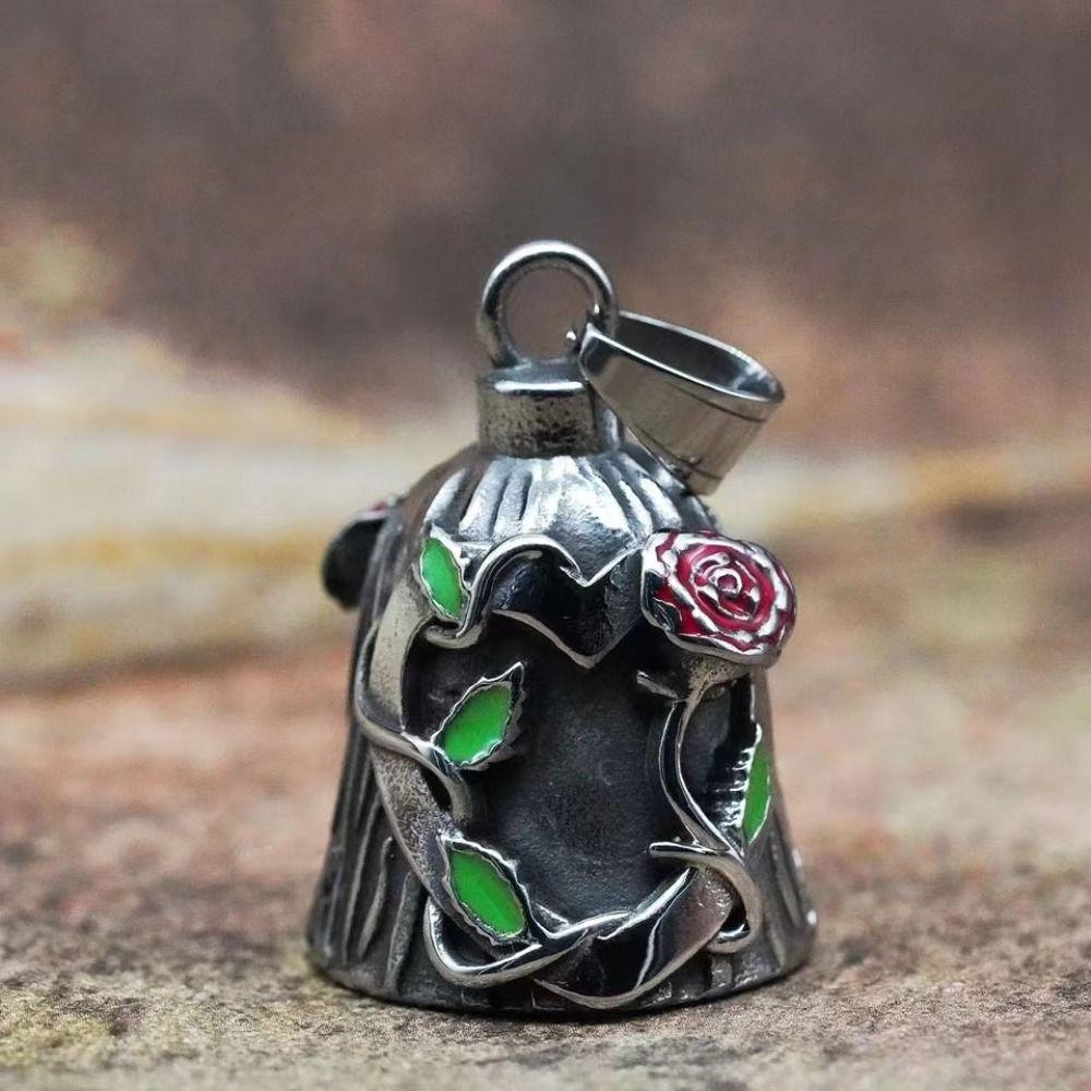 3D Design Motorcycle Guardian Bell Rose Design Evil Spirit Trap Bell Riding Bell Pendant  Men Gifts