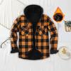 Men Fall Winter Shirt Hooded Drawstring Color Matching Plaid Print Long Sleeve Single-breasted