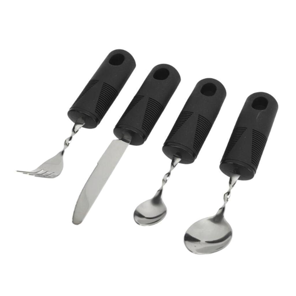 4-teiliges adaptives Besteckset für ältere Menschen Selbstständig essen Ergonomische Griffe Biegbares adaptives Besteckset