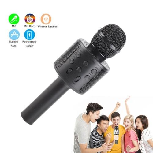 Microphone sans fil, Microphone de karaoké BT multifonctionnel 4-en-1 portable pour système de karaoké à domicile, fête KTV à domicile, voiture (Noir)