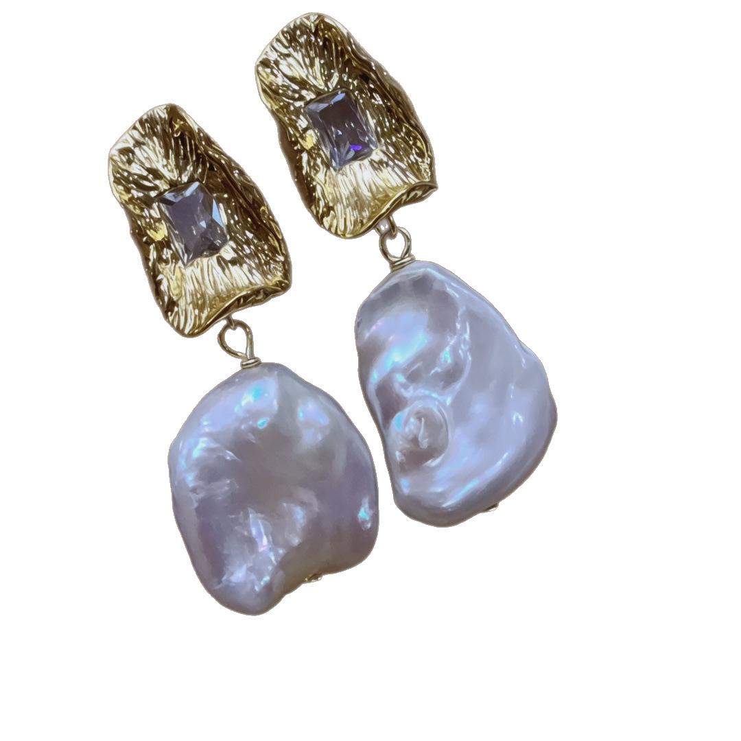 Французская мода ретро легкая роскошь серьги с неправильным жемчугом оригинальный дизайн ретро 925 серебряная игла серьги-пусеты циркон silver needle zircon