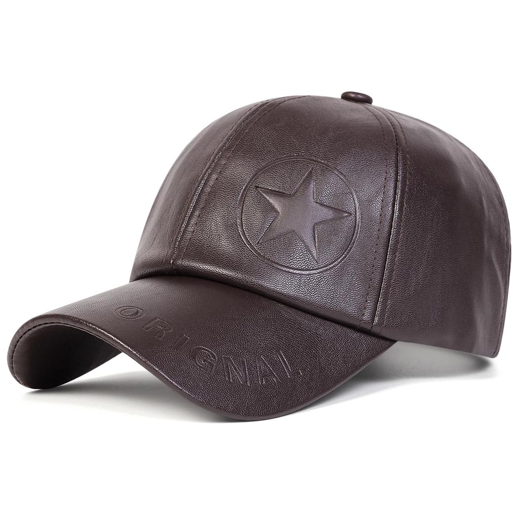 Unisex Pentagram ORIGNAL Imprint PU Leather Baseball Caps Outdoor Adjustable Spring and Autumn Casual Sunscreen Hat