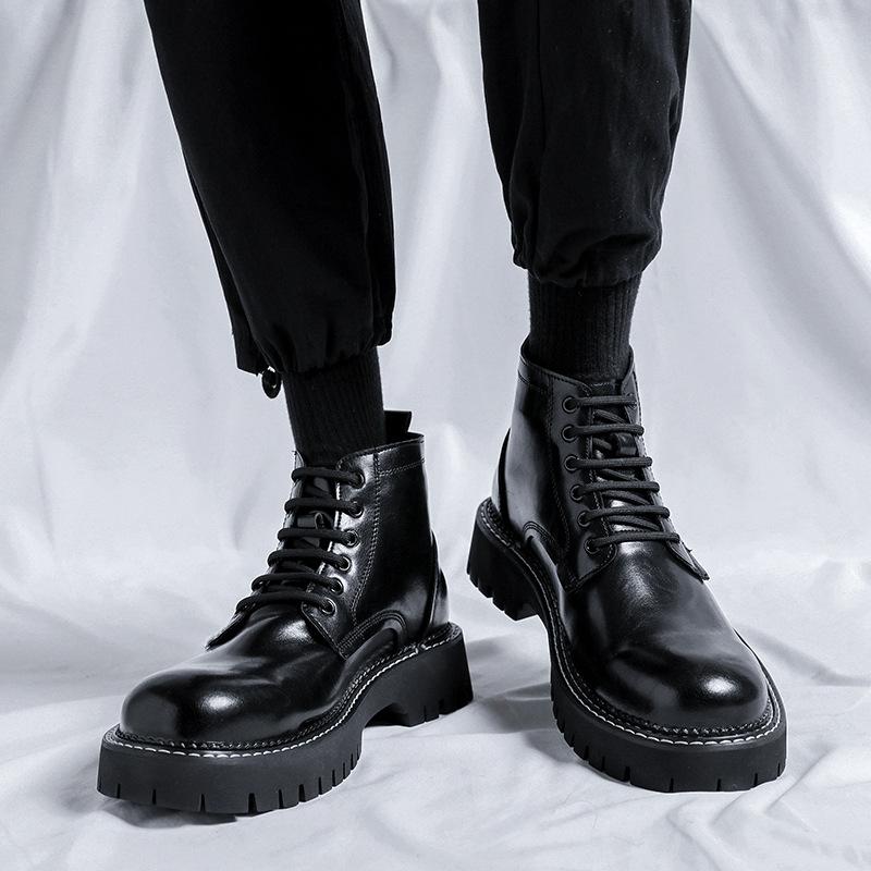 England Style Mens Casual Natural Leather Boots Lace-up Platform Shoes Business Office Dresses Cowboy Ankle Boot Short Botas Man