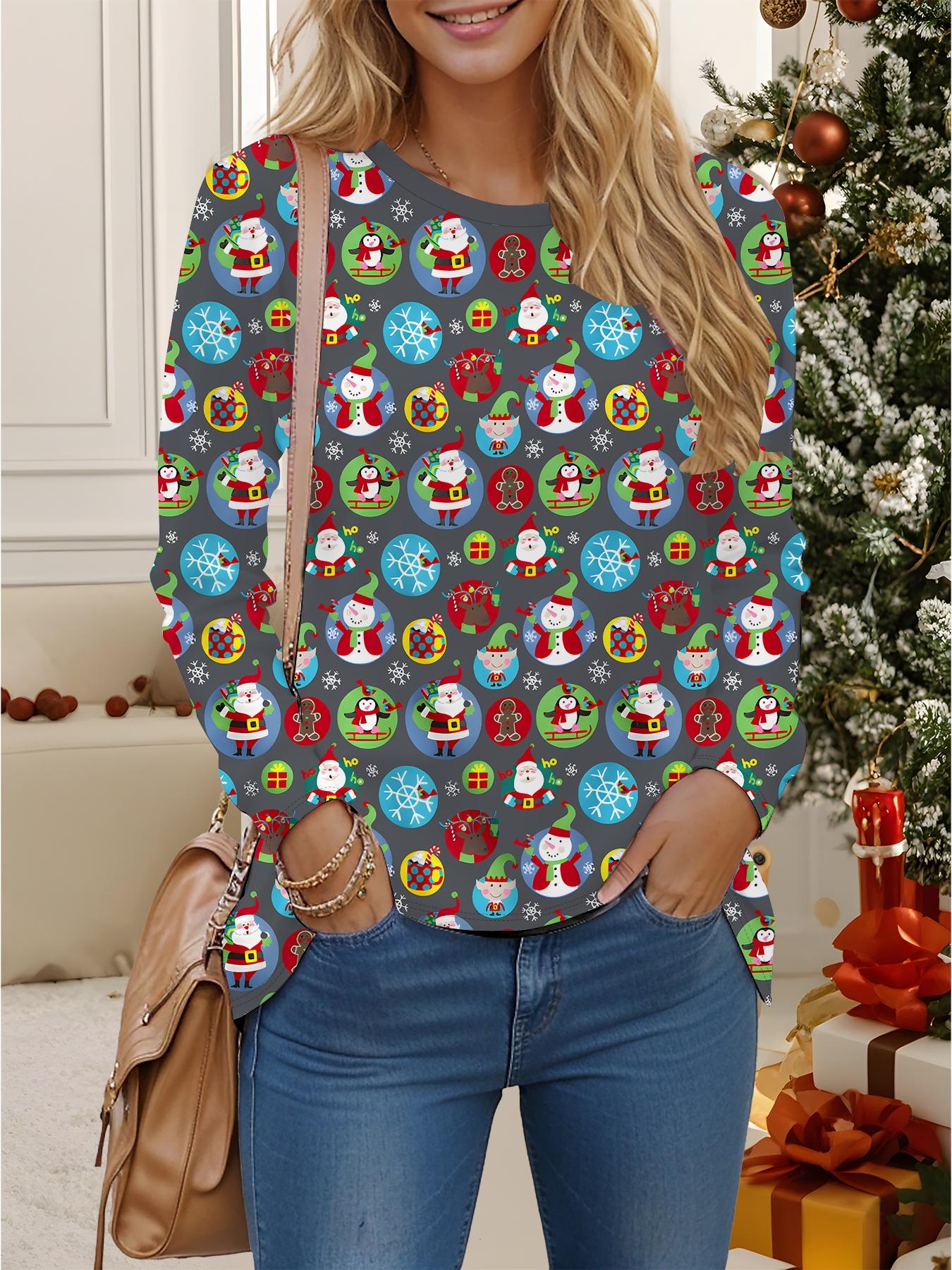 

Топы для женщин 3D Рождественский принт Круглый вырез Длинный рукав Футболка Осень Повседневный Облегающий Пуловер Женский Топ с длинным рукавом XXL серый