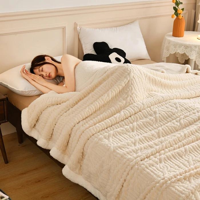 2024New Jacquard AB Edition Tafu Fleece Lamb Fleece Multi functional Blanket Double layer Thickened Office Napping Blanket Cover
