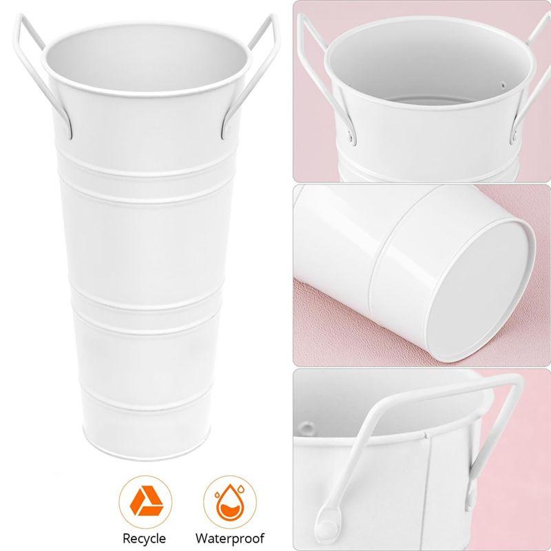 Secchielli Fiori Bianchi ABIY, 6 Pezzi Alti 9.8" Vasi in Metallo Zincato con Rivestimento Impermeabile - Stile Secchiello Fiori Francese