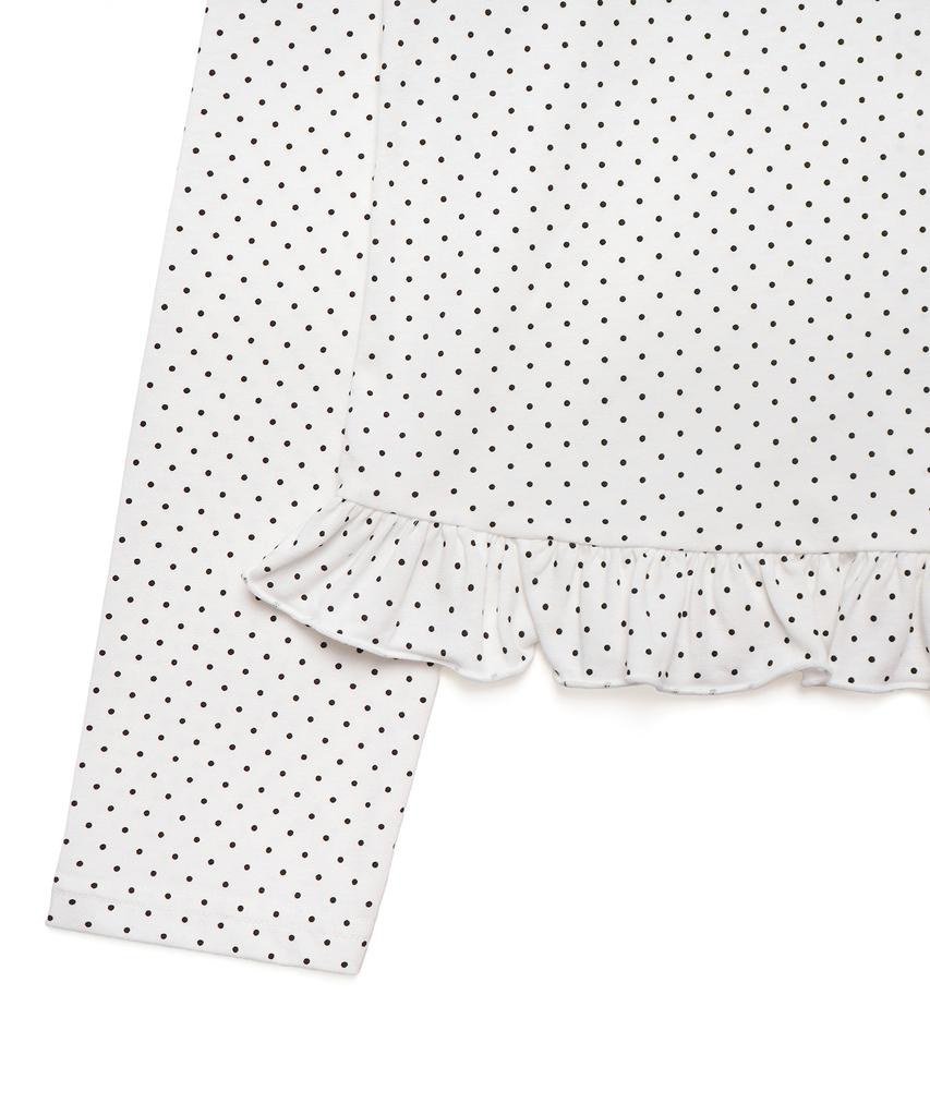 MOYORA (Tie Set) Dot Frill Shirred Long Sleeve Blouse [White]