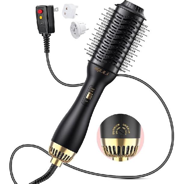 Mini cepillo secador de pelo de doble voltaje (100 ~ 250V) con adaptador de enchufe europeo para viajes internacionales, esenciales de viaje de Large Size