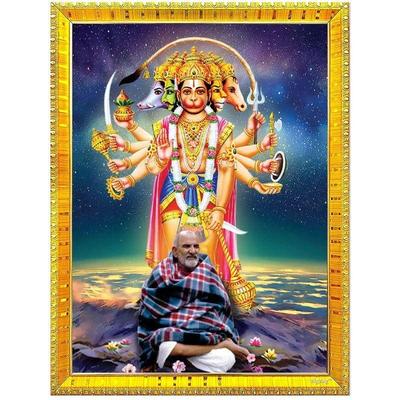 Religiös fotobildrammålning av Neem Karoli Baba med Lord Hanuman Swaroop för mandir och heminredning-8x10 tum