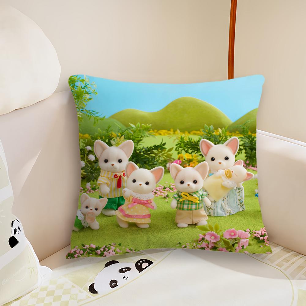 Cute Cartoon S-Sylvanian Family Cushion Cover Living Room Headboard Office Cushion Bedroom Cushion Sofa Nap Time Pillow Case
