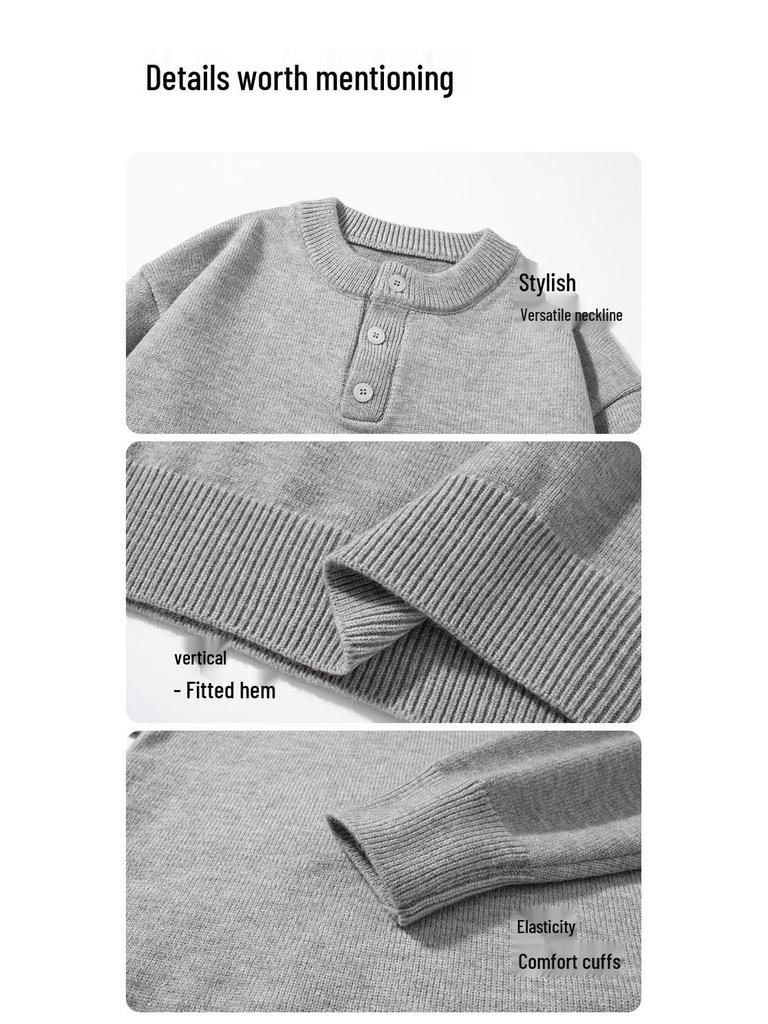 Men's High-Grade Henley Knitwear Hoodie Sweater - Autumn/Winter 2025 Collection
