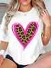 2026 Leopard Print Heart Print Plus Size Women's Round Neck Summer Casual Short Sleeved Street Fashion Versatile T-shirt