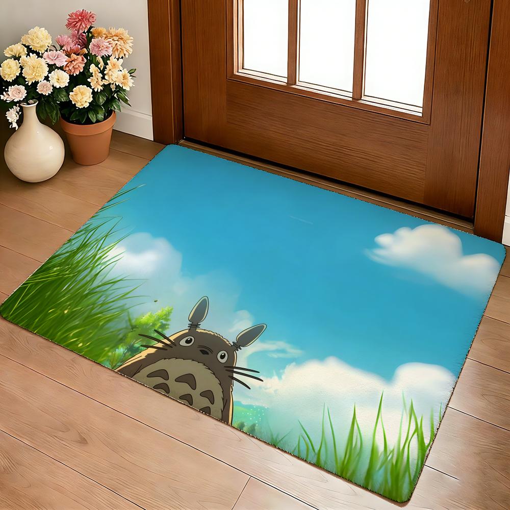 Kwaii Anime T-My Neighbor Totoro Floor Mat Cozy Flannel Soft Thick Non-Slip Mat For Living Room Bedroom Kitchen Decor Rugs