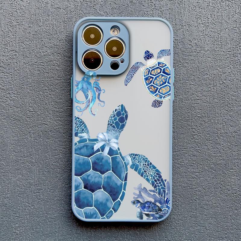Cool Ocean Turtle Phone Case For iPhone 16 11 12 13 Pro Max Mini 15 14 Pro Max 7 8 Plus X XR Sea Blue Turtle Design Covers