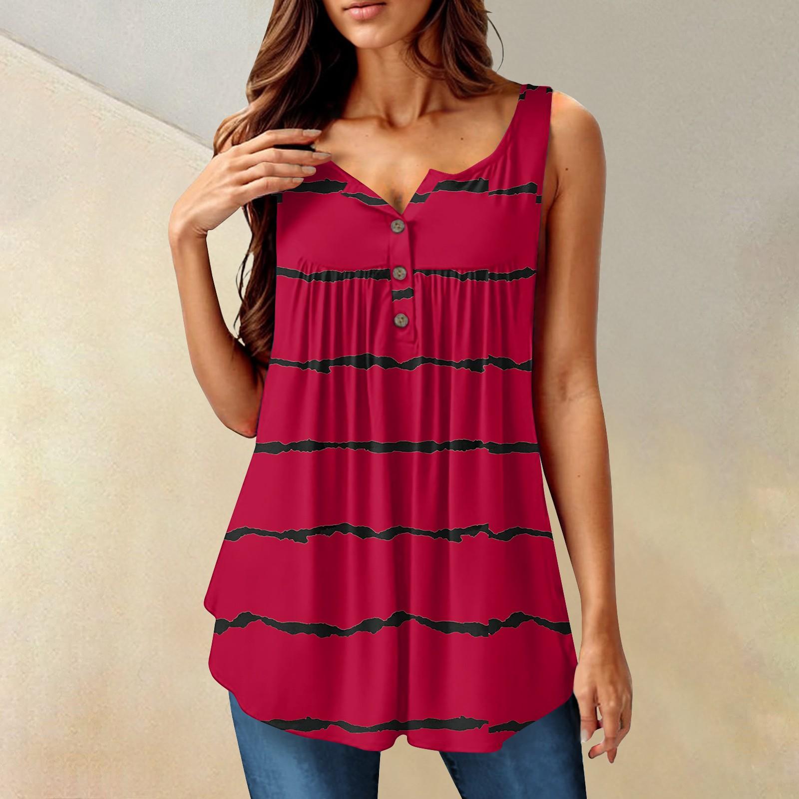 

Женская мода, однотонная плиссированная повседневная футболка без рукавов, жилет на пуговицах, топ M красный