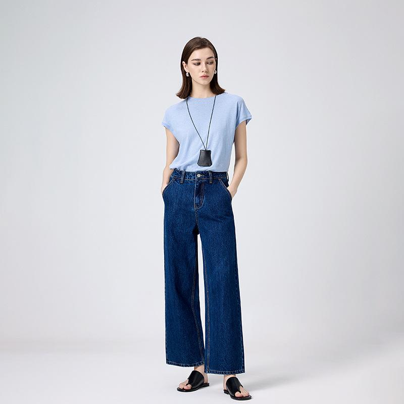 MBB Women's High-Waisted Wide-Leg Jeans with U-Shaped Back Pocket - Non-Elastic Slimming Fit, Spring 2025 Collection