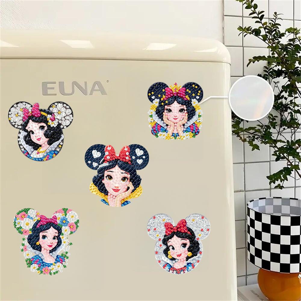 6Pcs Snow White Series Diamond Art Fridge Magnet Diamond Painting Refrigerator Magnet DIY Fridge Stickers for Fridge Whiteboards