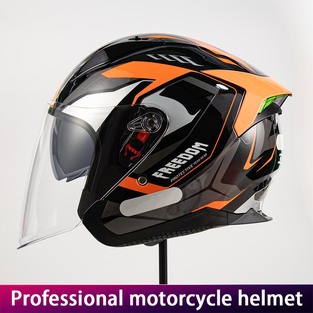 Men's Motorcycle Helmet with Dual Lens Three-Quarter Design Colorful Racing Style Scooter And Motorcycle Headgear