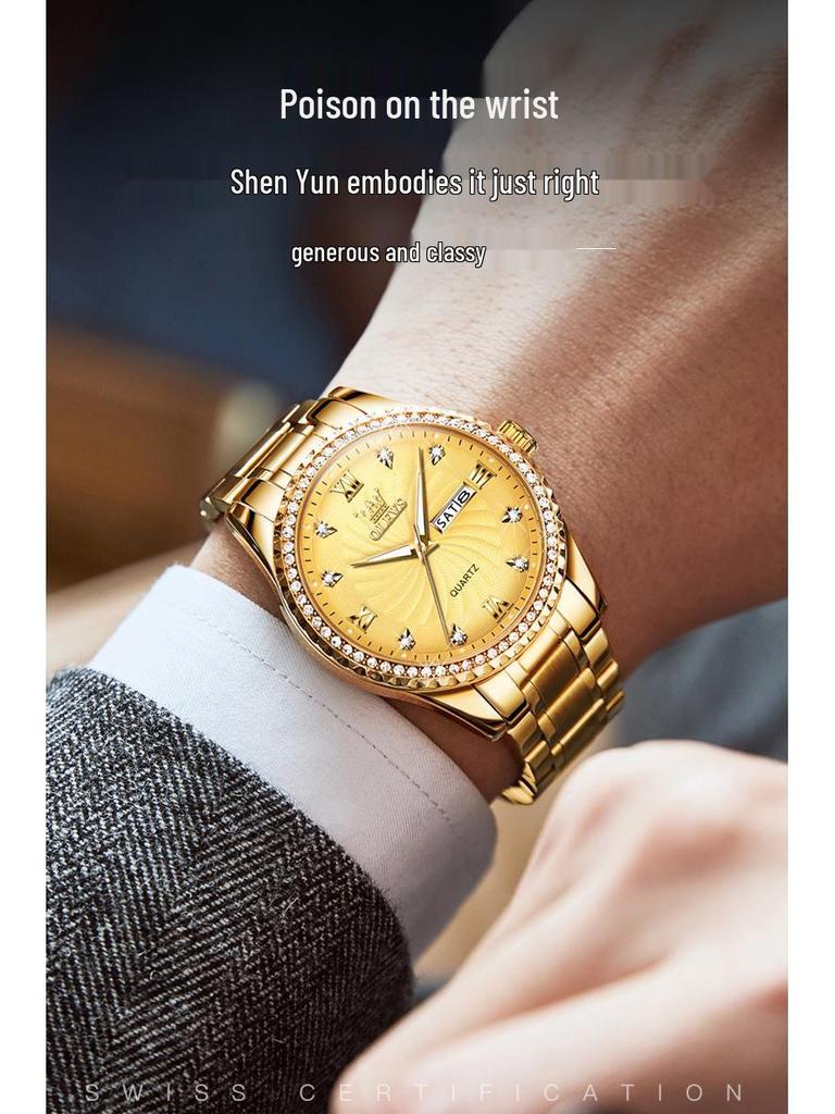 OLEVS Luxus Gold Diamantenbesetzte Wasserdichte Herrenuhr
