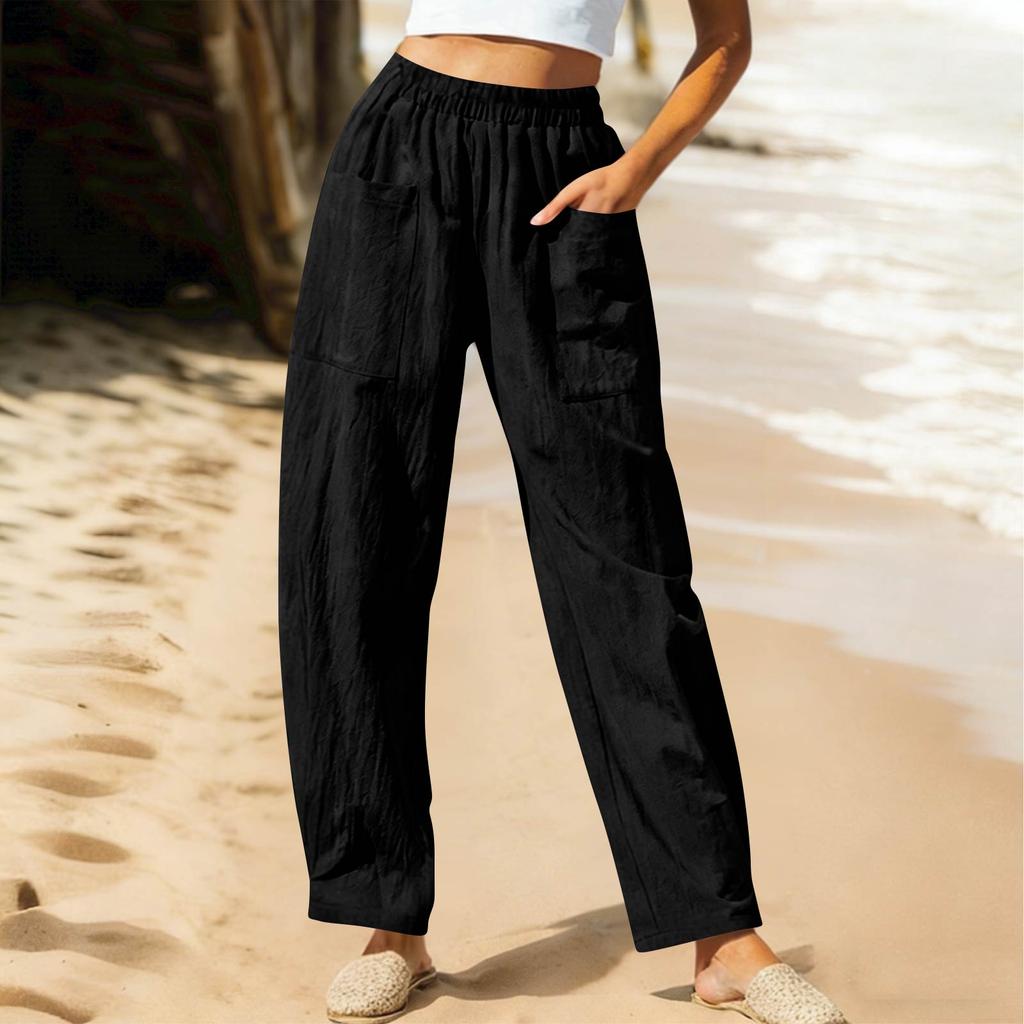 Women's Casual And Fashionable Color Loose Pants With Pocketes