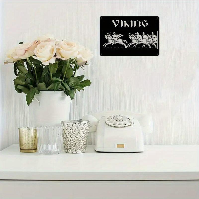 2D flat 30*20cm Wooden Vintage Charm | Viking Riders Wooden Wall Sign Vintage Black and White Plaque with Galloping Horse Design, Ideal for Home
