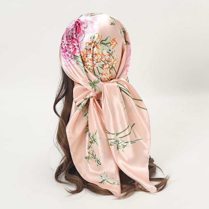 Luxury Brand Satin Square Scarf Women Muslim Hijab Scarves Female Shawl Wrap Headband Foulard 90*90Cm Hair Accessories Bandana