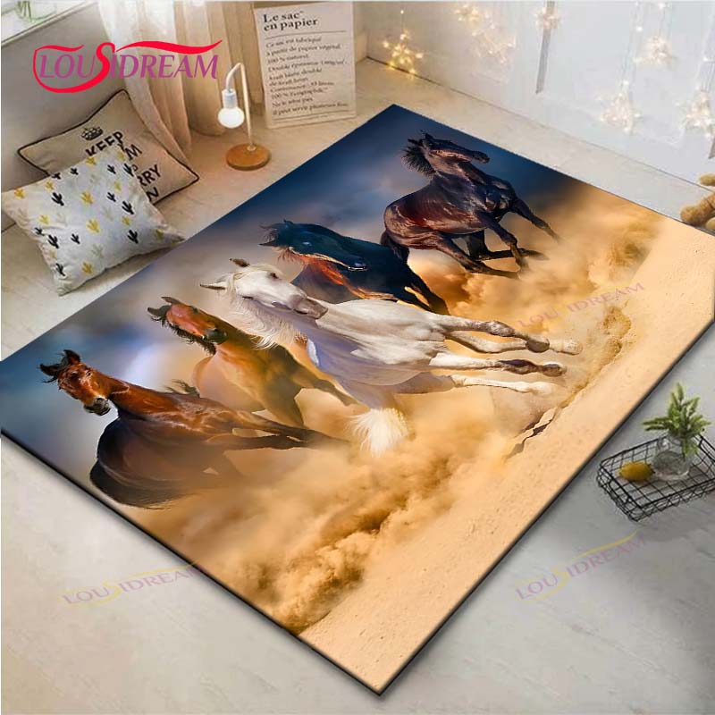 Hot Fashion Classical Galloping Horses Printed Carpet Outdoor Rug Area Rug Non-slip Carpet Bedroom Decor Carpet for Room Gift