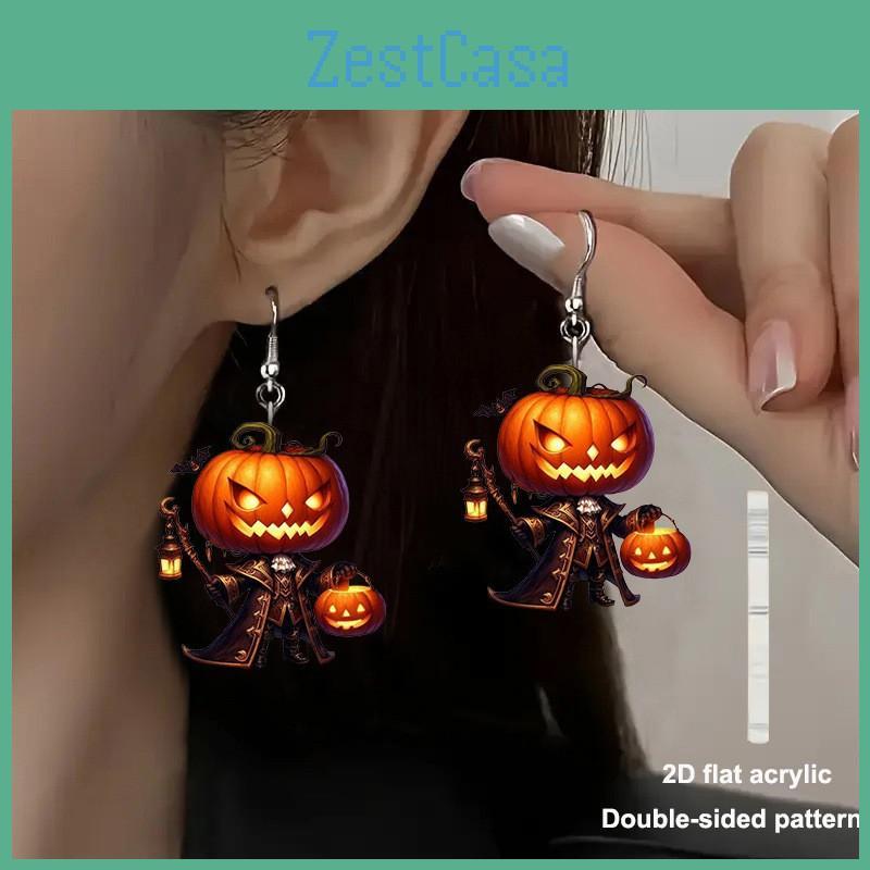 Halloween Themed Cartoon Pumpkin Pattern Women Acrylic Earrings For Casual Fashion Adults