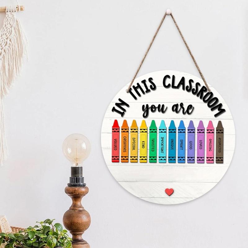 Wooden Door Sign Easy Installation No Tool Need Welcome Sign Teacher Hanging Plaque For Classroom School Wall Decors