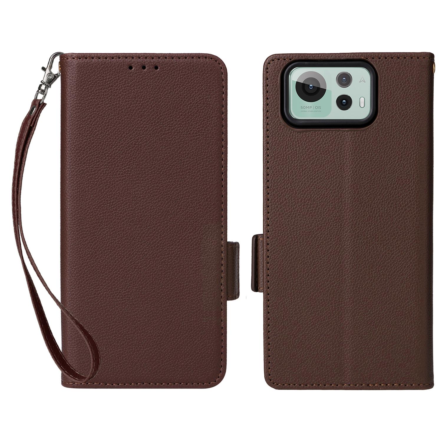 

Чохол для Asus Zenfone 12 Ultra 5G з ремінцем на зап ястя, текстура лічі, гаманець-чохол для телефону з ПУ шкіри Brown